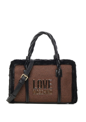 Love Moschino faux-fur trim logo tote bag - Brown
