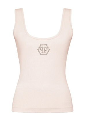 Philipp Plein logo-detail ribbed tank top - White