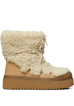Tory Burch shearling lace-up boots - Neutrals