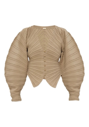 Cult Gaia pleated balloon-sleeve knit cardigan - Neutrals