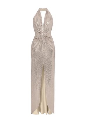 NISSA sequin-embellishment backless maxi dress - Neutrals