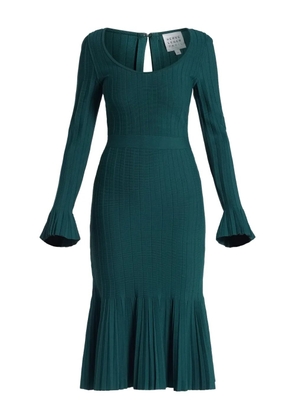 Herve Leger Alena bell-sleeve plissé midi dress - Green