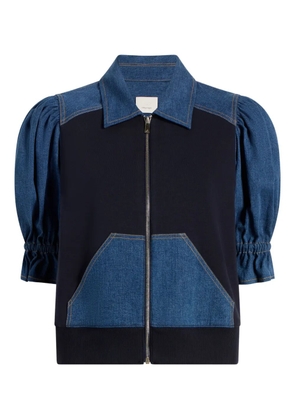 Cinq A Sept Susan denim-panelled puff-sleeve jacket - Blue