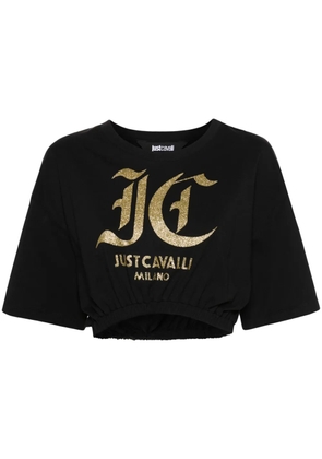 Just Cavalli logo-print cotton crop top - Black