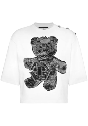 Philipp Plein teddy bear-print cropped T-shirt - White