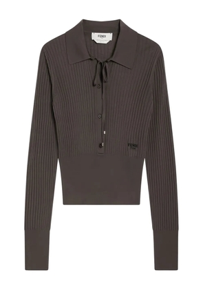 FENDI V-neck ribbed polo - Brown