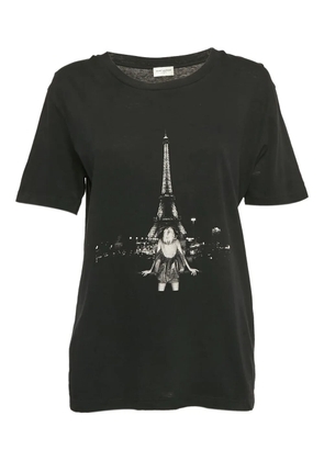 Saint Laurent Pre-Owned Eiffel Tower-print cotton T-Shirt - Black