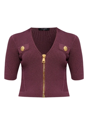 Balmain zip-up ribbed top - Purple