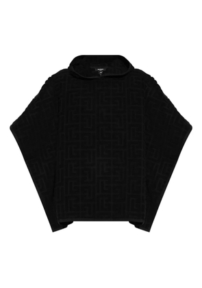 Balmain hooded logo-embroidered poncho - Black
