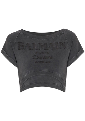 Balmain Couture-embroidered cropped T-shirt - Grey
