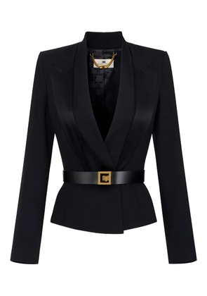 Elisabetta Franchi satin-lapels belted blazer - Black