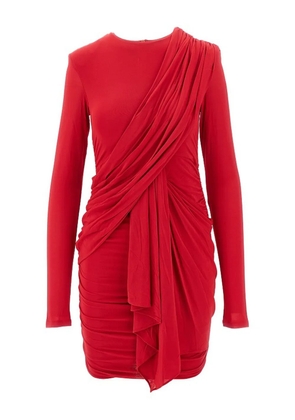 ISABEL MARANT draped long-sleeve mini dress - RED