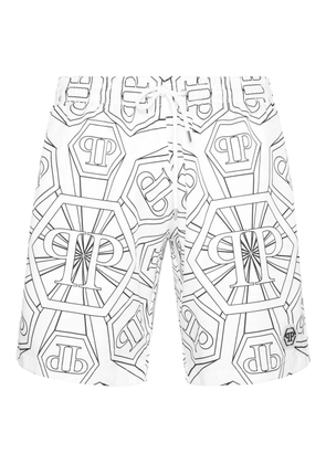 Philipp Plein monogram swim shorts - White