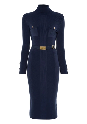 Elisabetta Franchi logo-embroidered ribbed midi dress - Blue