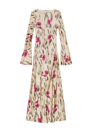 GANNI floral-print midi dress - Neutrals