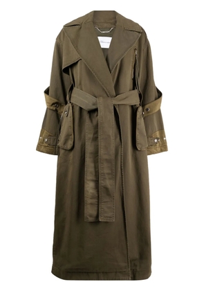Blumarine panelled belted cotton trench coat - Green