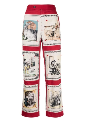 BODE graphic-print cotton high-waisted trousers - Red