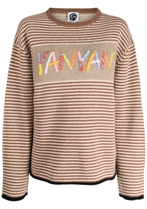 YANYAN KNITS logo-embroidered stripe-pattern jumper - Brown