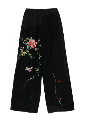 By Walid floral-embroidery trousers - Black