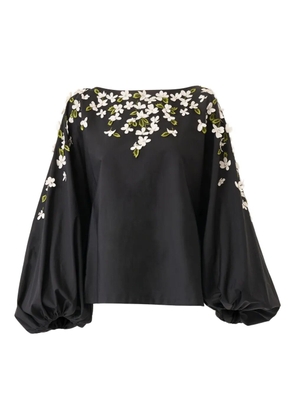 Carolina Herrera floral-embroidered boat-neck blouse - Black