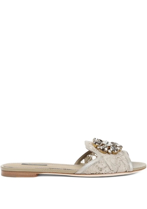 Dolce & Gabbana Rainbow Lace brooch-detail sandals - Neutrals