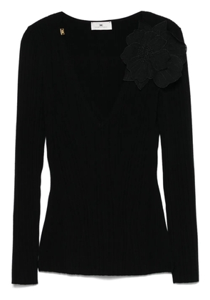 Elisabetta Franchi floral-appliqué top - Black