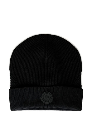 Moncler ribbed logo beanie hat - Black