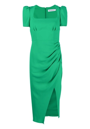 Self-Portrait gathered puff-sleeve dress - Green