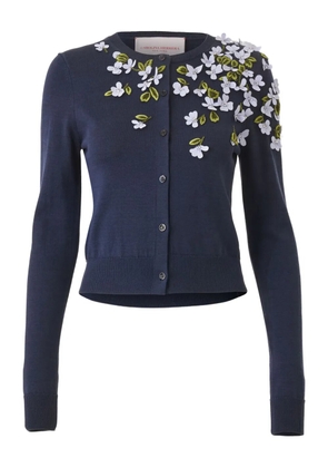 Carolina Herrera floral-appliqué cardigan - Blue