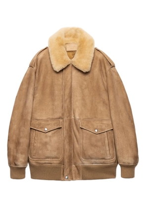 Prada shearling-collar patch-pocket jacket - Brown
