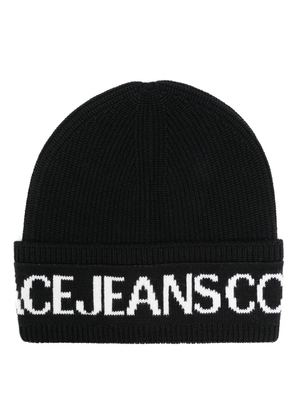 Versace Jeans Couture intarsia-knit logo ribbed-knit wool blend beanie - Black