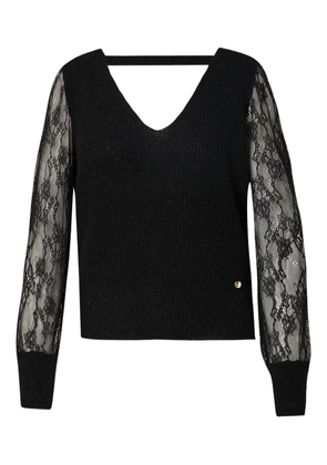LIU JO lace-sleeve knitted T-shirt - Black