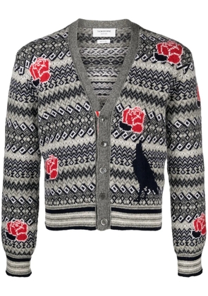 Thom Browne intarsia-knit wool-blend cardigan - Grey