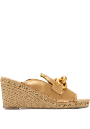 Pedro Garcia 75mm Oliveta chain-embellished wedge mules - Gold