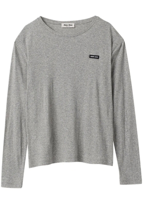 Miu Miu logo-patch T-shirt - Grey