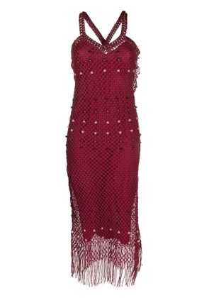 Wales Bonner Java macramé fringed dress - Red