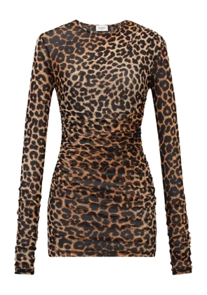 Saint Laurent leopard-print crewneck mini dress - Brown