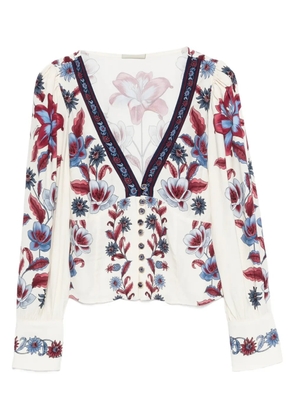 FARM Rio floral-print V-neck blouse - White