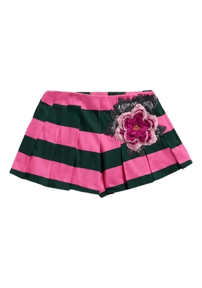 AREA pleated striped-pattern flower-embellished shorts - Pink