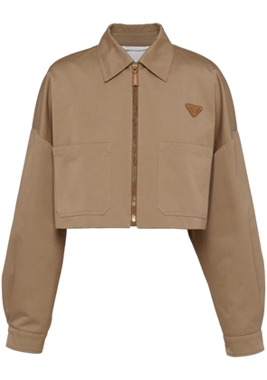 Prada triangle-logo cropped jacket - Neutrals
