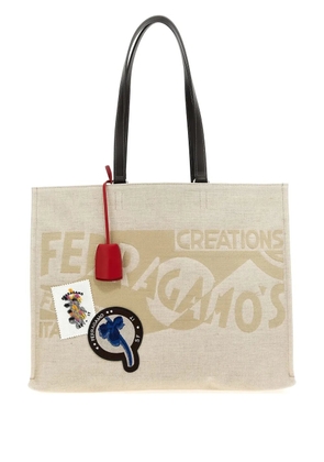 Ferragamo large logo-jacquard tote bag - Neutrals
