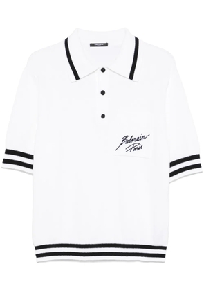 Balmain logo signature-embroidered polo shirt - White