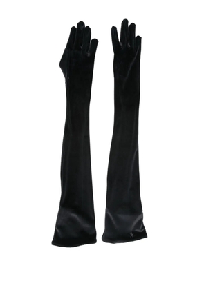 Mugler logo-embellished velvet gloves - Black