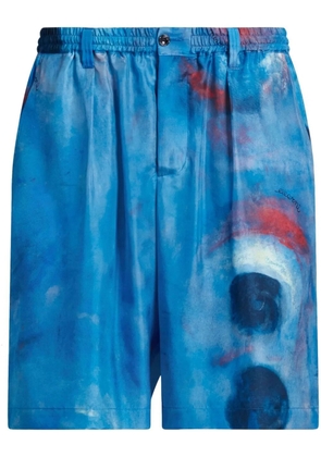 Marni painterly-print silk shorts - Blue