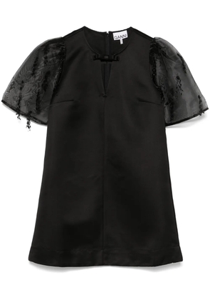 GANNI fringed organza mini dress - Black