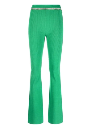 Rabanne rhinestone-embellished ribbed-knit flared trousers - Green