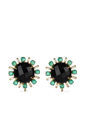 Bounkit Jewelry onyx and quartz button earrings - Gold