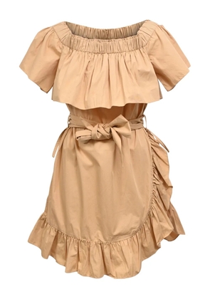 SANDRO ruffled off-shoulder mini dress - Neutrals