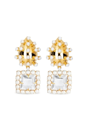 Bounkit Jewelry pearl and quartz drop earrings - Gold