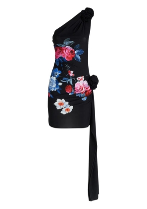 Magda Butrym one-shoulder floral-print mini dress - Black